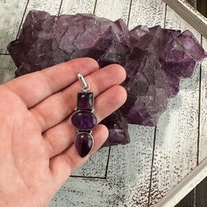 Amethyst Dark Purple 925 Sterling Silver Plated Gemstone Pendant 3 stone